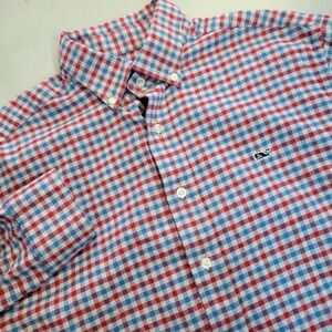 Vineyard Vines Mens M Red White Blue Flannel Gingham Button Down Cotton Shirt